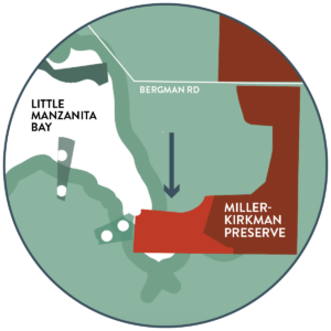 Map indicating the Little Manzanita Bay Estuary, located adjacent to Miller-Kirkman Preserve.